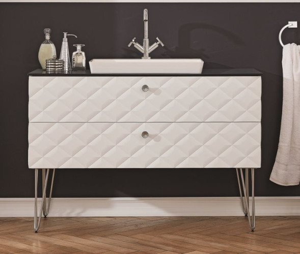 Puris Diamond Line, тумба (с белой столешницей из кварца) 1200 мм + накладная раковина из минерального литья 600 мм, цвет тумбы черный диамант