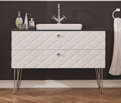 Puris Diamond Line, тумба (с белой столешницей из кварца) 1200 мм + накладная раковина из минерального литья 600 мм, цвет тумбы черный диамант