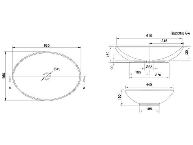 Раковина накладная Scarabeo THIN-LINE 8045/37