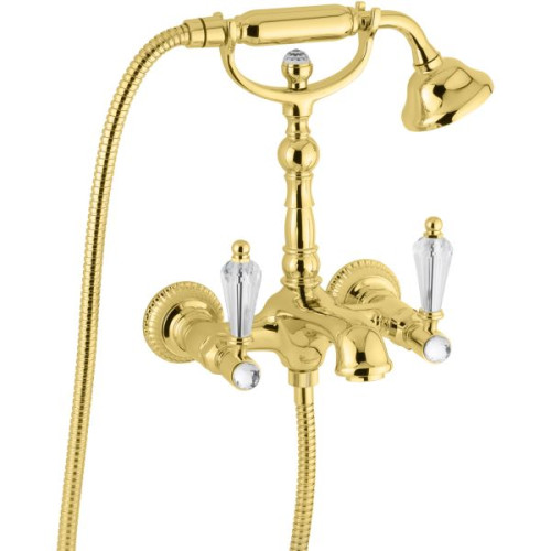 Emmevi The One Atena, смеситель с ручным душем для ванны. Прозрачные кристаллы Swarovski, цвет золото