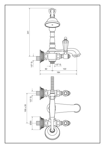 Emmevi The One Atena, смеситель с ручным душем для ванны. Прозрачные кристаллы Swarovski, цвет золото