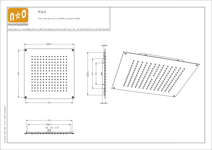 Graffio Kings, квадратная потолочная душевая головка 35х35 см, 1 режим: дождь, цвет хром
