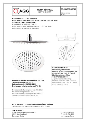 AQG Beta, душевой комплект ER316 на 3 потребителя: с круглым изливом, с круглым верхним душем 25 см и кронштейном 35 см, цвет хром