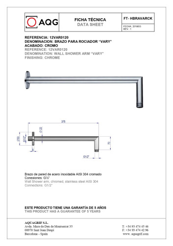 AQG Beta, душевой комплект ER316 на 3 потребителя: с круглым изливом, с круглым верхним душем 25 см и кронштейном 35 см, цвет хром