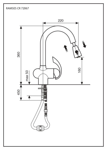 Emmevi Ramses, кухонный смеситель с поворотным изливом и вытяжным носиком, цвет хром