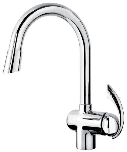 Emmevi Ramses, кухонный смеситель с поворотным изливом и вытяжным носиком, цвет хром