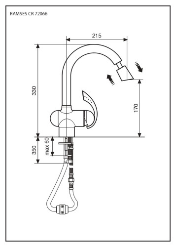 Emmevi Ramses, кухонный смеситель с поворотным изливом и вытяжным носиком, цвет хром