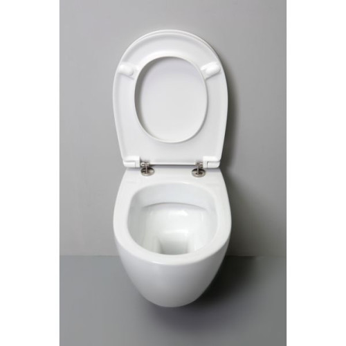 White Ceramic Basic, комплект подвесного безободкового унитаза с быстросъемным ультратонким сиденьем микролифт, цвет белый глянцевый