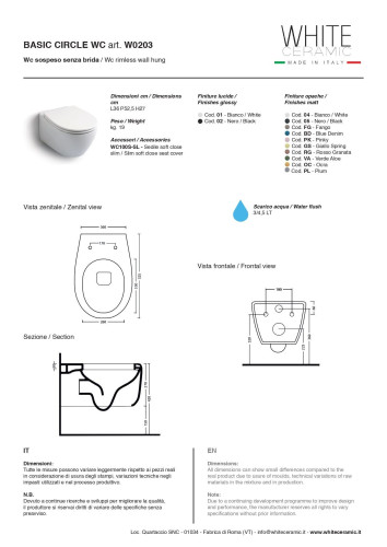 White Ceramic Basic, комплект подвесного безободкового унитаза с быстросъемным ультратонким сиденьем микролифт, цвет белый глянцевый