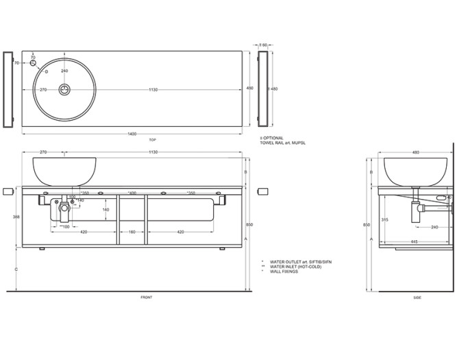 Столешница керамическая CIELO Multiplo MUPI140