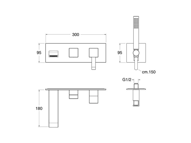 Внешняя часть смесителя для ванны CRISTINA QUADRI QM10313