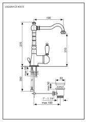 Emmevi Laguna, однорычажный смеситель для раковины (излив 19 см), с донным клапаном, цвет белый-хром