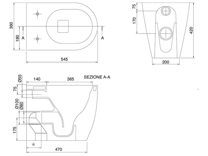 Унитаз напольный безободковый Scarabeo MOON 5522/CL/RRM