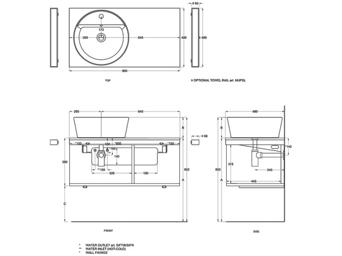 Столешница для раковины CIELO Multiplo MUPI90