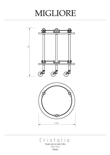 Столик на колёсиках H57xD40 см, стекло/бронза/Swarovski Migliore Cristalia