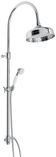 Emmevi, душевая колонна, регулируемая по высоте 89-127 см: без смесителя, с круглым антикальковым верхним душем 20 см, цвет хром-золото