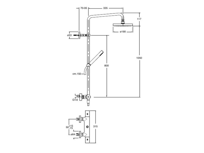 Душевая стойка с термостатическим смесителем CRISTINA EAST SIDE ES48613