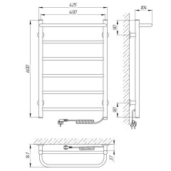 Полотенцесушитель с/т Laris Прайм ЧКЧ П6 400/600 правый тэн черный матовый 73207593 RU