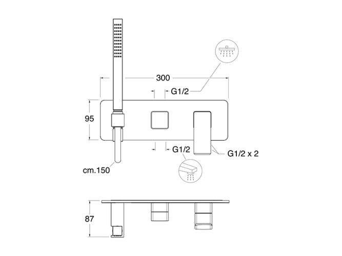 Наружняя часть смесителя для ванны CRISTINA QUADRI S QS60351