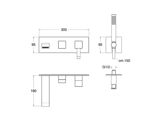 Внешняя часть смесителя для ванны CRISTINA QUADRI QM10213