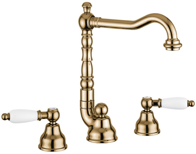 Emmevi Deco Ceramic, смеситель 121643 с донным клапаном для раковины на 3 отверстия, цвет бронза