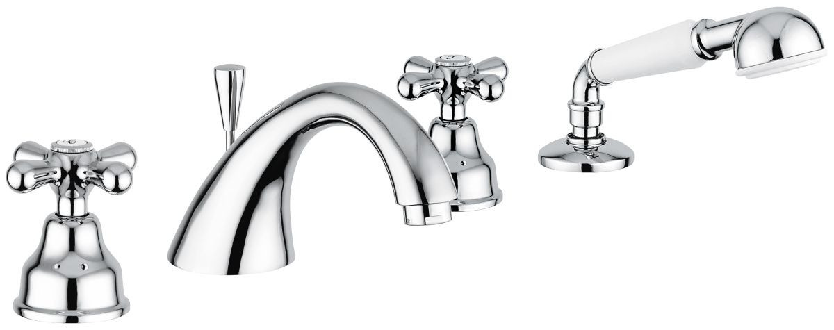 Emmevi Deco Classic, смеситель с ручным душем на борт ванны, 4 отверстия, цвет белый-хром