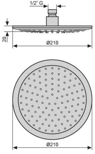 Emmevi, душевая круглая антикальковая головка из ABS 210 мм, подключение 1/2", цвет хром