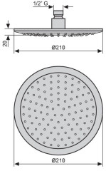 Emmevi, душевая круглая антикальковая головка из ABS 210 мм, подключение 1/2&quot;, цвет хром