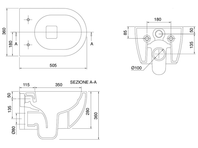 Унитаз подвесной, безободковый Scarabeo MOON 5520/CL