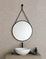 Stil Haus, круглое зеркало 60 см на кожаном ремне с крючком для подвеса, цвет черный матовый