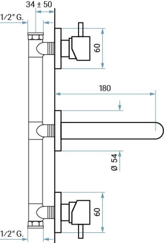 Emmevi Piper, встраиваемый в стену двухрычажный смеситель для раковины, без донного клапана, цвет бронза