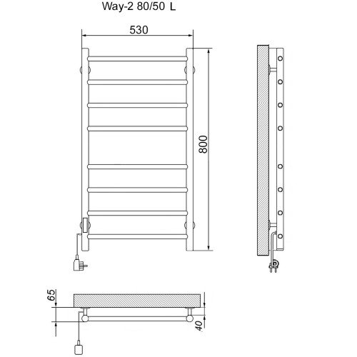 Полотенцесушитель Электрич.кабельный Ника WAY-2 80/50 левый тэн