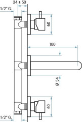Emmevi Piper, встраиваемый в стену двухрычажный смеситель для раковины, без донного клапана, цвет зачищенное золото
