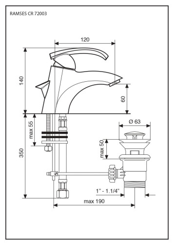 Emmevi Ramses, однорычажный смеситель для раковины с донным клапаном, цвет хром