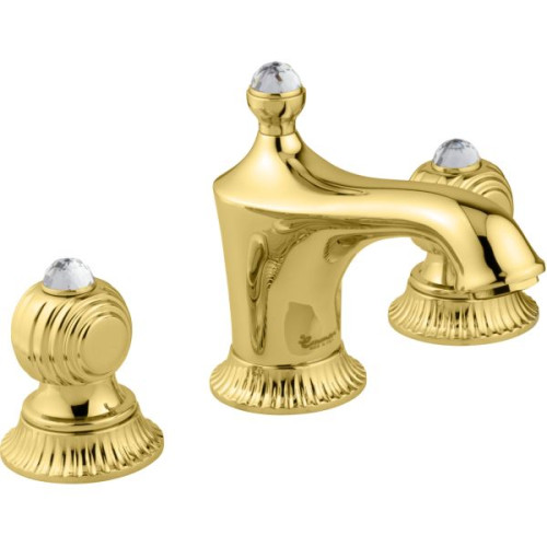 Emmevi The One Cloe, смеситель 98033SW для раковины на 3 отверстия. Металлические ручки + прозрачные кристаллы, цвет золото