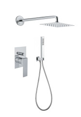 Fiore Kube, душевой комплект на 2 потребителя: с квадратным верхним душем 20х20 см и кронштейном 35 см, цвет белый матовый