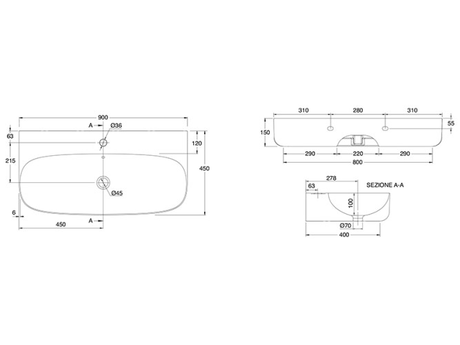 Раковина накладная/  подвесная Scarabeo MOON 5509/41