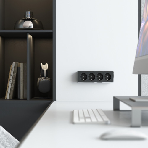 Розетка четверная с заземлением и шторками Gallant черный/хром W5072258