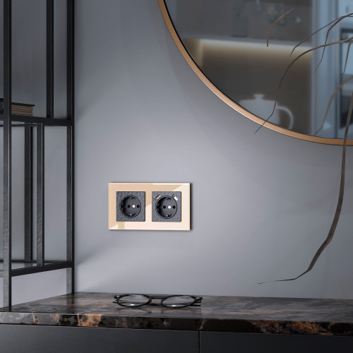 Розетка с заземлением и шторками (черный) W1271108