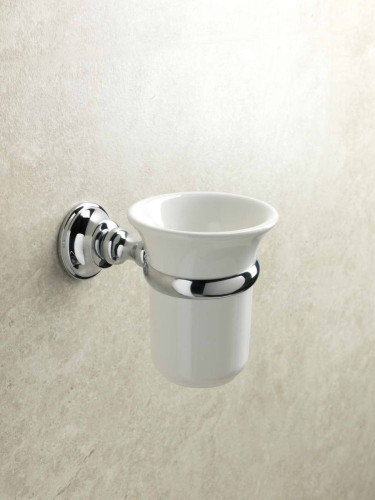 Stil Haus Smart, настенный керамический стакан, цвет хром - белая керамика