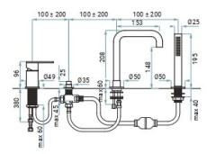 Emmevi Filobrass, комплект однорычажного смесителя на борт ванны на 4 отверстия с изливом 15,3 см, цвет хром