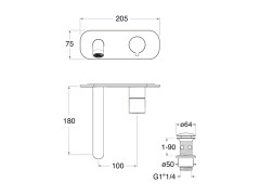 Внешняя часть настенного смесителя для раковины CRISTINA RX RX25628