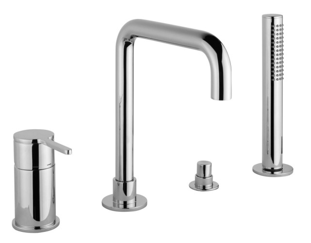 Emmevi Filobrass, комплект однорычажного смесителя на борт ванны на 4 отверстия с изливом 15,3 см, цвет черный матовый