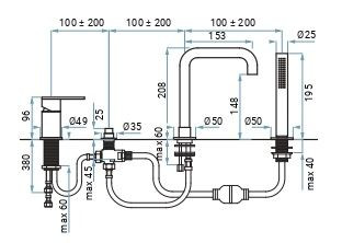 Emmevi Filobrass, комплект однорычажного смесителя на борт ванны на 4 отверстия с изливом 15,3 см, цвет черный матовый