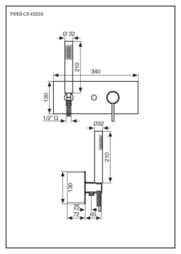 Emmevi Piper, встраиваемый в стену однорычажный смеситель для душа на панели на 1 выход, цвет хром