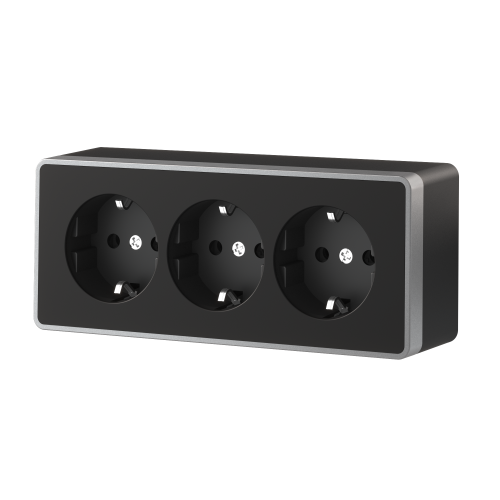 Розетка тройная с заземлением и шторками Gallant черный с серебром W5073134