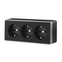 Розетка тройная с заземлением и шторками Gallant черный с серебром W5073134