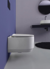 White Ceramic Tao, подвесной безободковый унитаз 53x38x32,5h см, в комплекте с крепежом и сиденьем микролифт WC108S-SL, цвет белый глянцевый