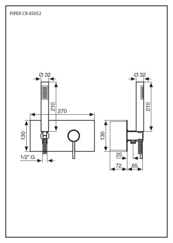 Emmevi Piper, встраиваемый в стену однорычажный смеситель для душа на панели, цвет хром