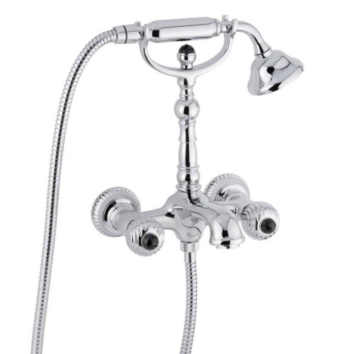 Emmevi The One Cloe, смеситель для ванны. Металлические ручки + черные кристаллы Swarovski, цвет хром